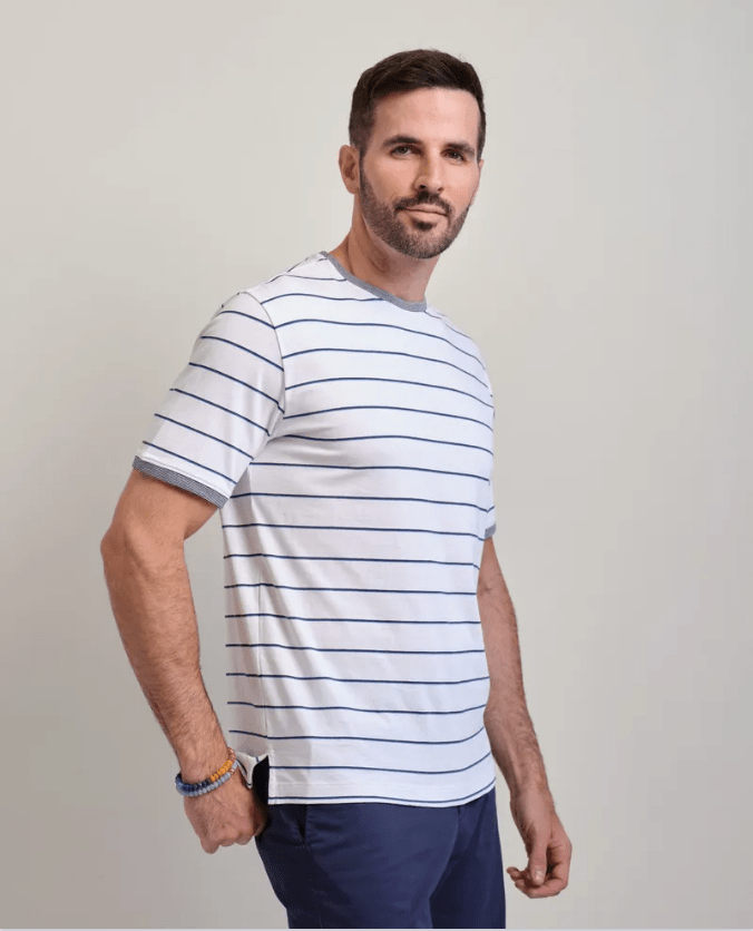 Carlsbad White Ground Stripe Short Sleeve Crew Neck