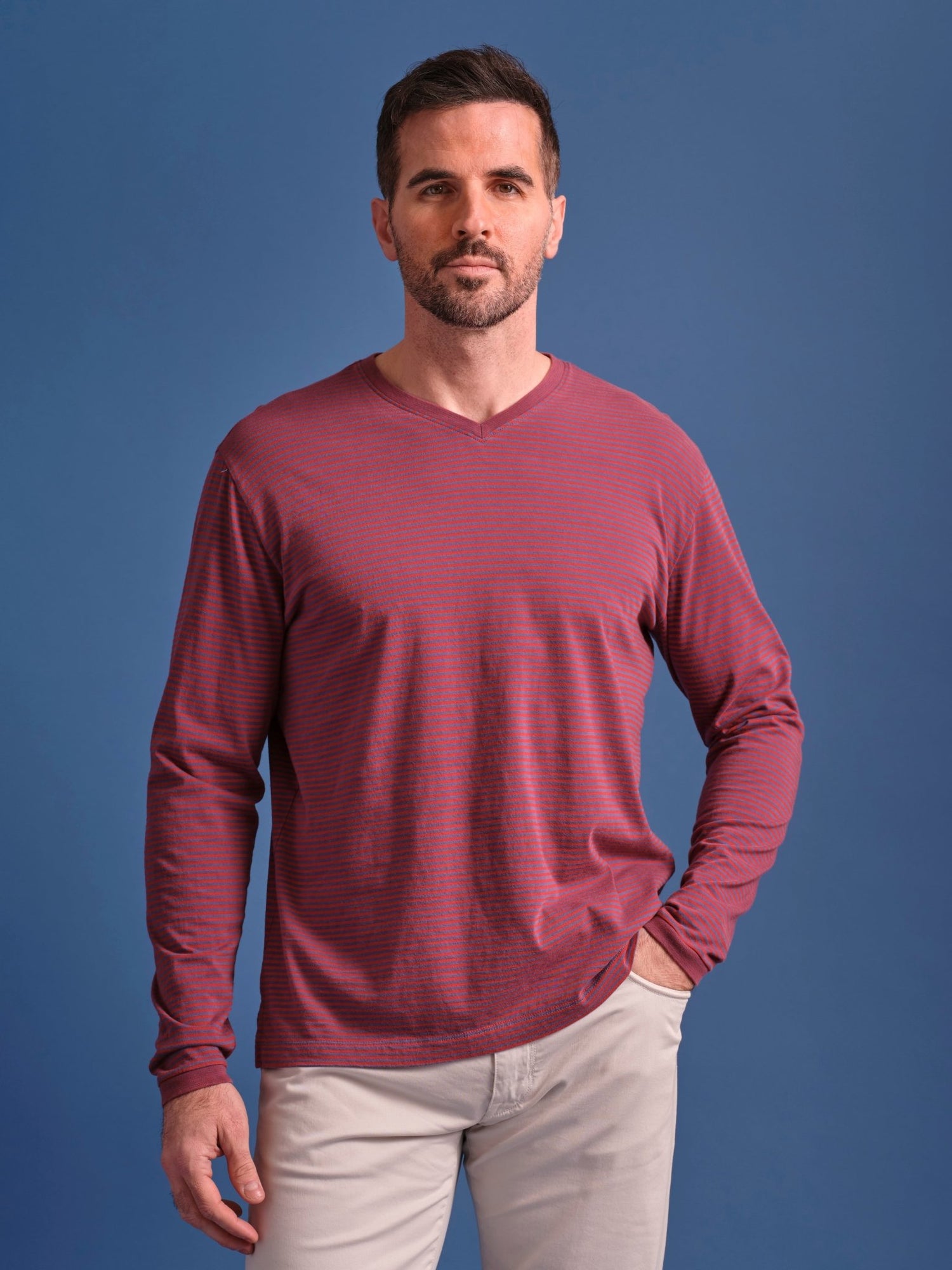 Jade Cove Long Sleeve Striped V-Neck