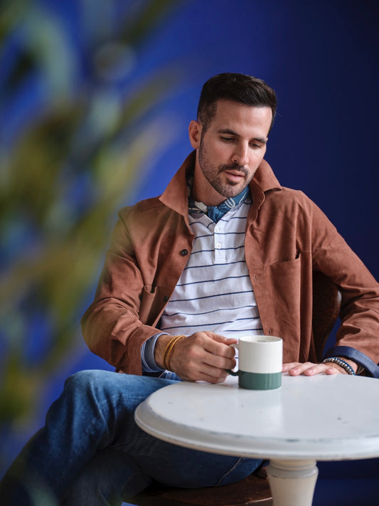 San Diego White Ground Stripe Long Sleeve Henley