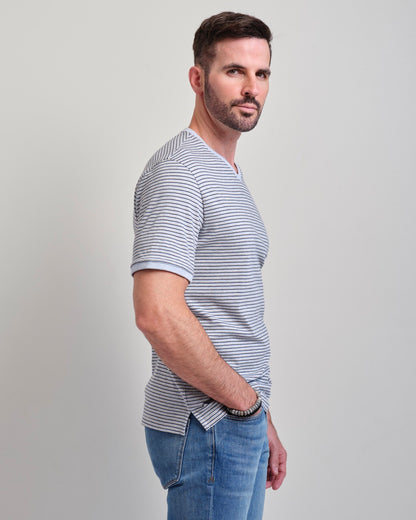 Santa Monica Melange Stripe Short Sleeve V-neck Tee