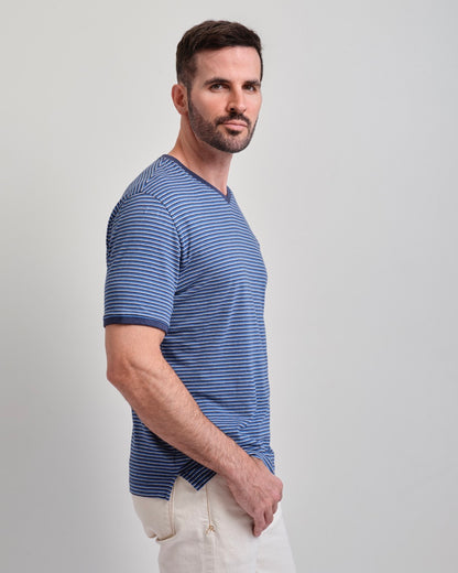 Santa Monica Melange Stripe Short Sleeve V-neck Tee