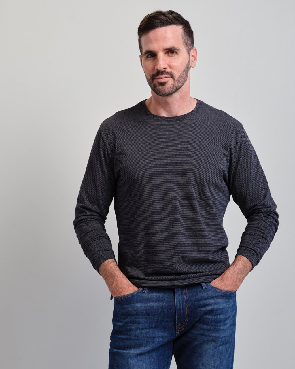 Santa Barbara  Mini Stripe Long Sleeve Crew Neck Tee