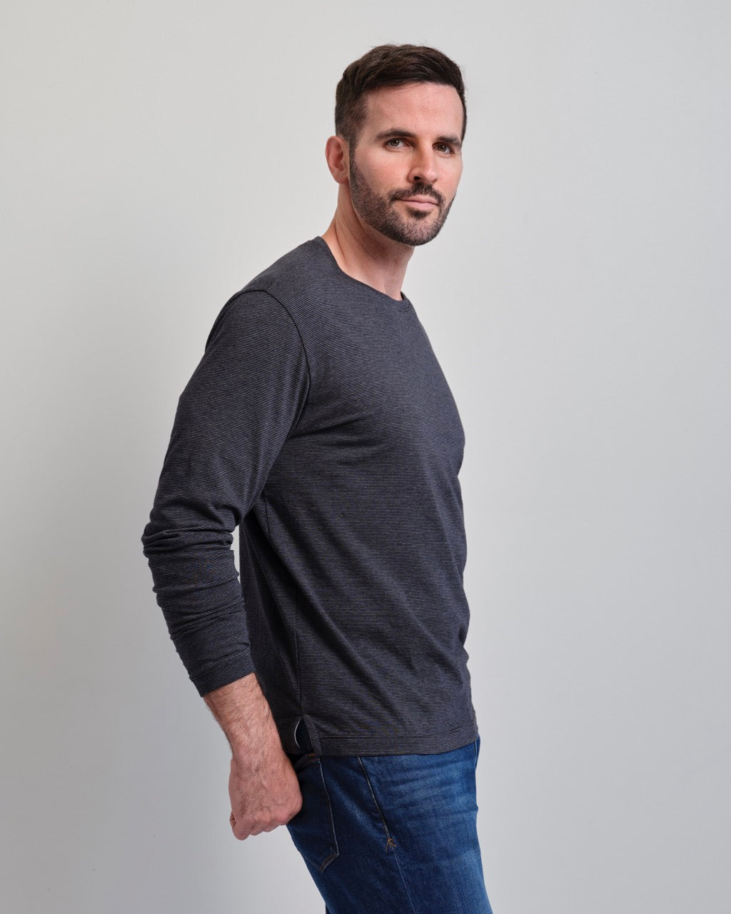 Santa Barbara  Mini Stripe Long Sleeve Crew Neck Tee